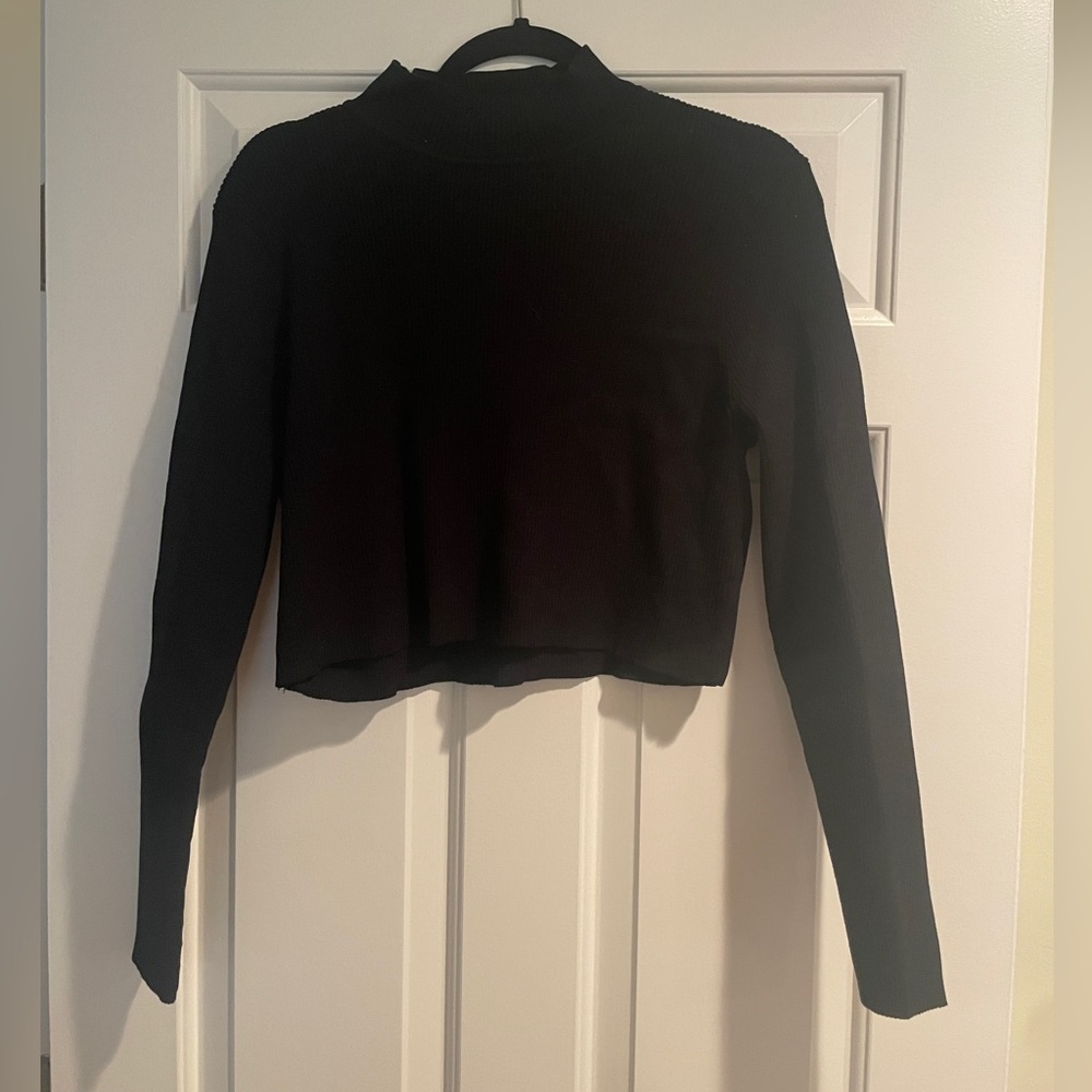 Black Cropped Turtleneck Sweater